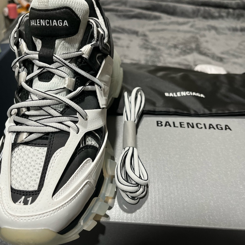 Balenciaga Men's Black and White Sneakers